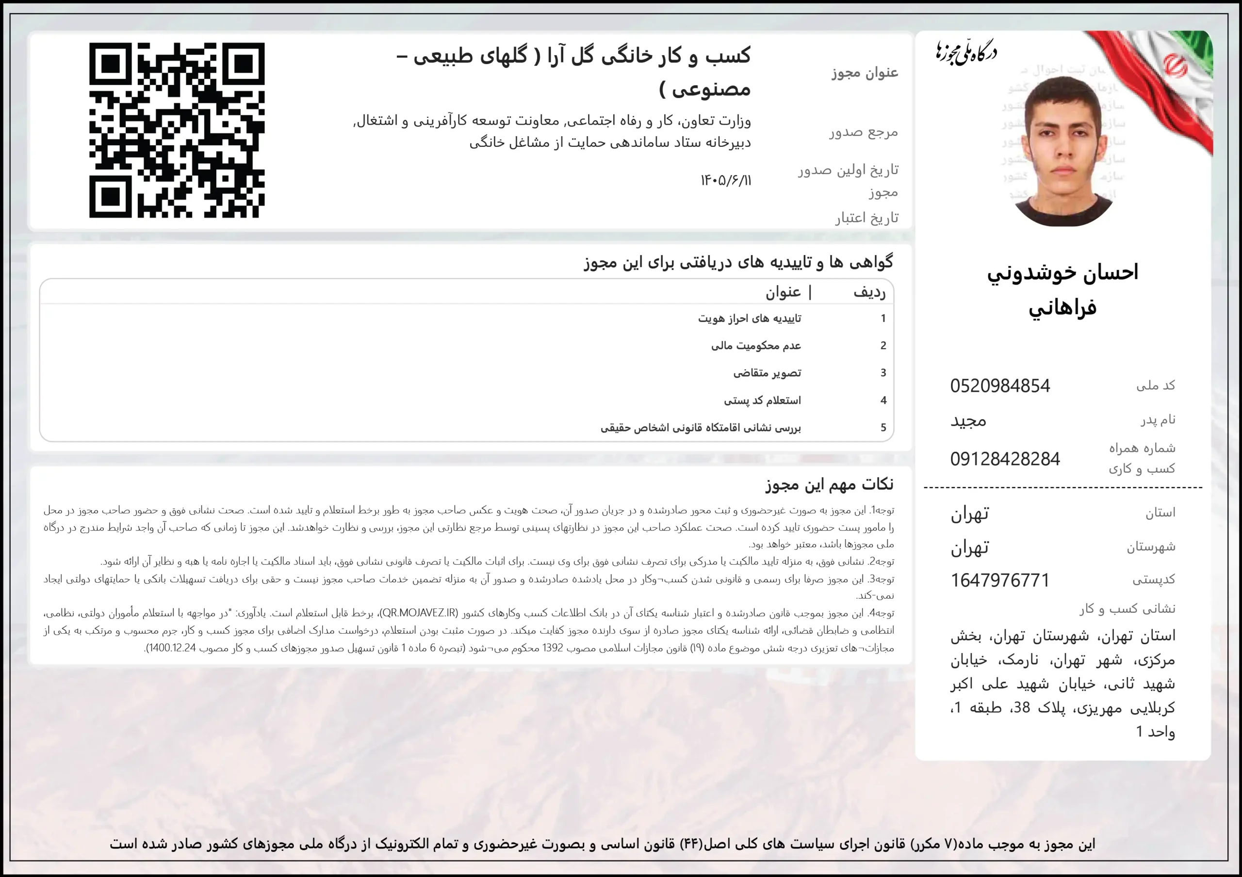 مجوز فعالیت کسب و کار گلدون