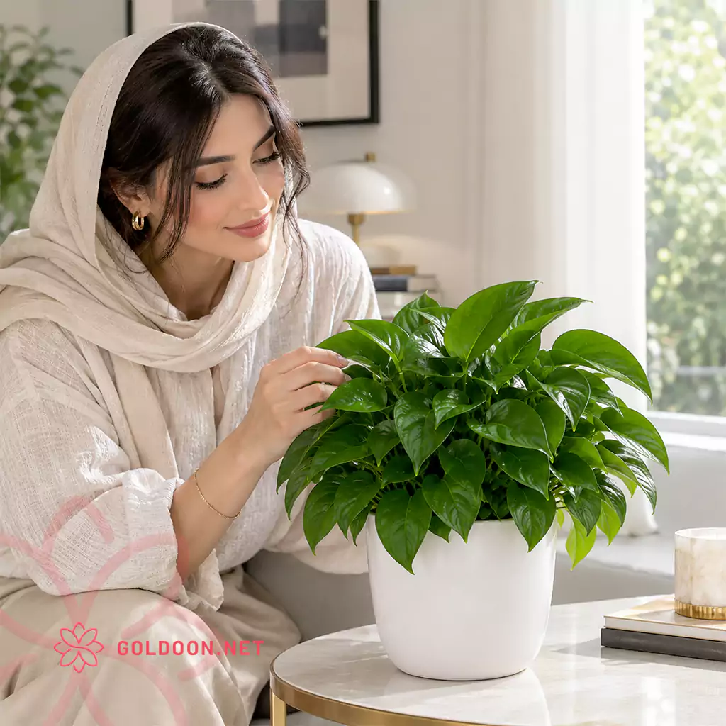 گیاه پوتوس (پیتوس) سایز بزرگ در گلدان سرامیکی سفید گلدون